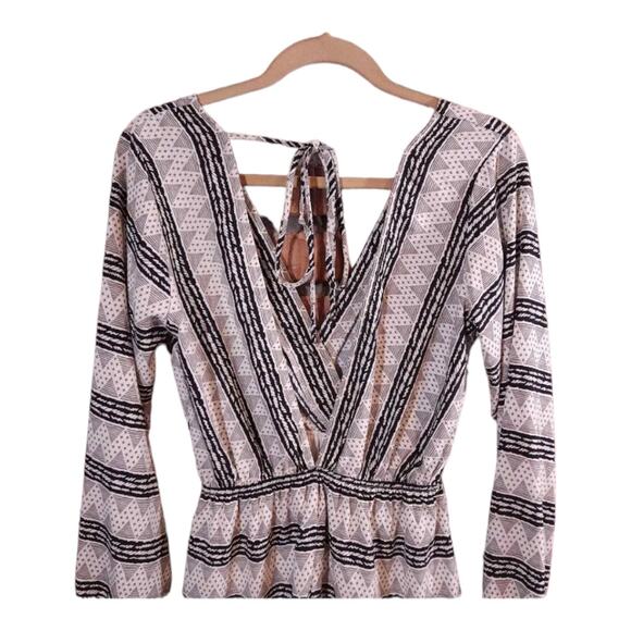 Audrey 3+1 Geometric Print Long Sleeve Faux Wrap Romper Bohemian Women's S - Picture 5 of 6